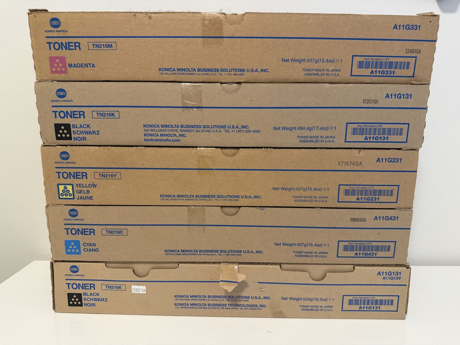 Konica Minolta TN216 (TN216M, TN216K, TN216Y, TN216C) Toner Cartridge Set - New, Sealed