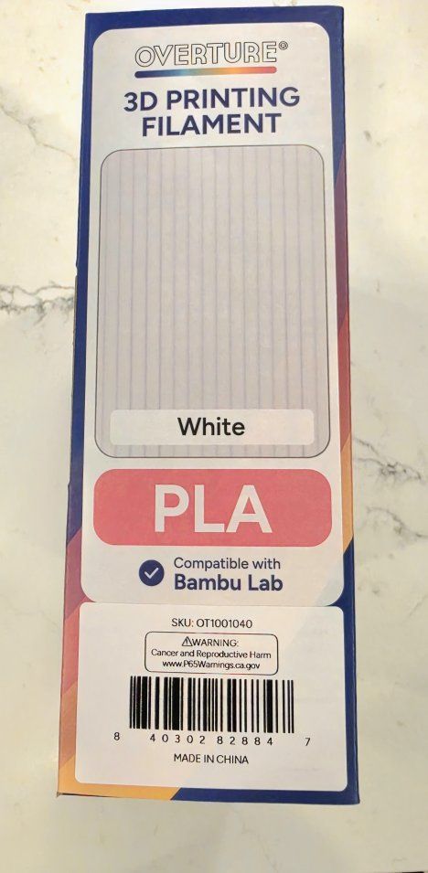 4 Overture PLA 3D Printing Filaments 2 Black & 2 White Bambu Lab Compatible