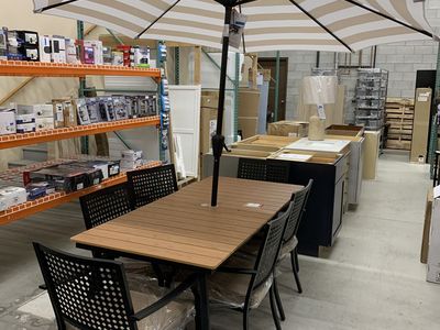 Pellebant 70 in. Aluminum Brown dining table with 6 metal chairs
