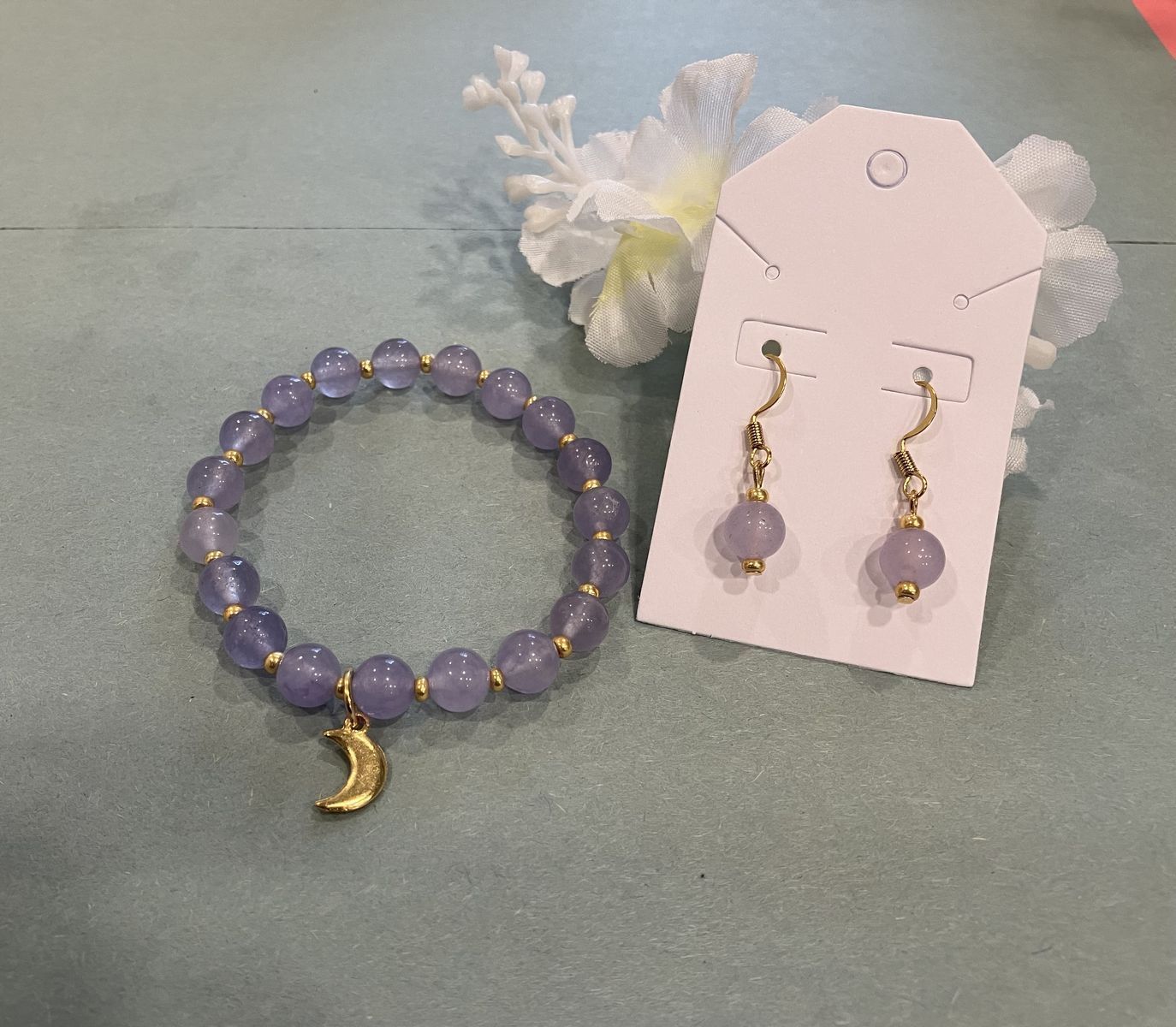 Lavender Agate Stretch Bracelet And Matching Earrings