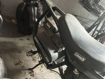 2025 Coleman Powersports B200RSV Mini Bike - 196cc/6.5HP, Black, Off-Road Motorcycle. Front and rear disc brakes and suspension.