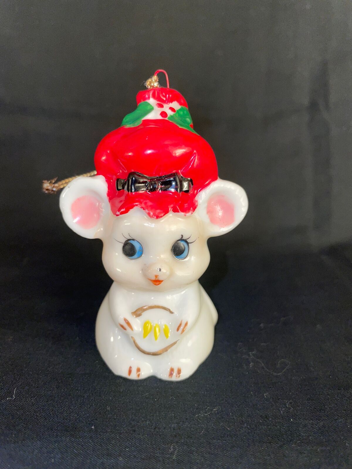 VINTAGE CHRISTMAS MOUSE ORNAMENT, BONE CHINA