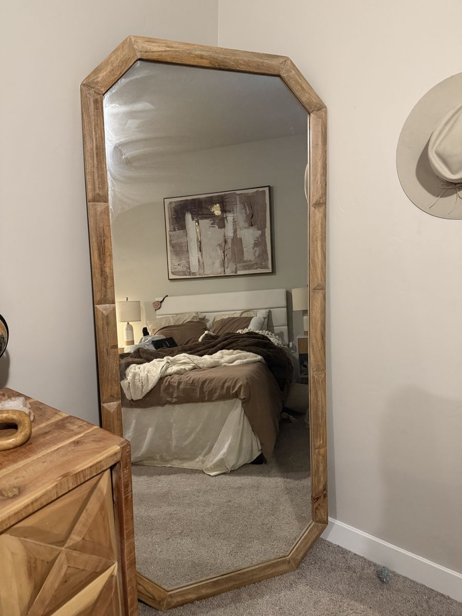 Large Wooden Framed Octagonal Floor Mirror