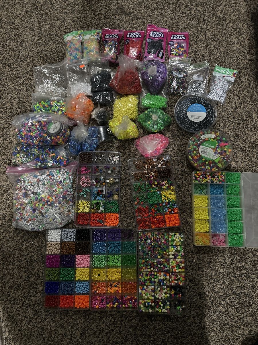 Huge Crafting Bead Supply Lot - Pony Beads, Alphabet Beads & Storage Organizers