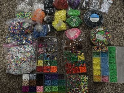 Huge Crafting Bead Supply Lot - Pony Beads, Alphabet Beads & Storage Organizers