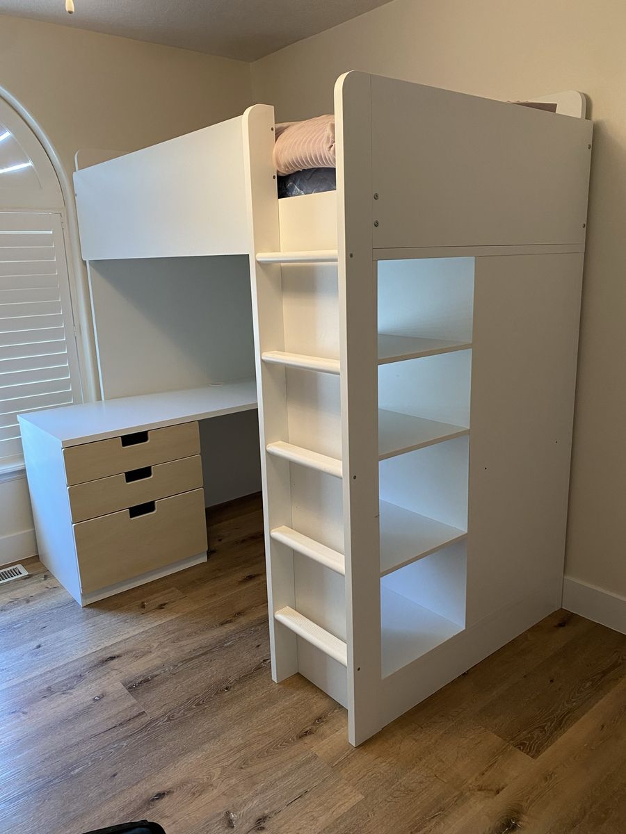 SMASTAD IKEA - White Loft Bed with Desk, Storage & Ladder - Space-Saving Bedroom Furniture