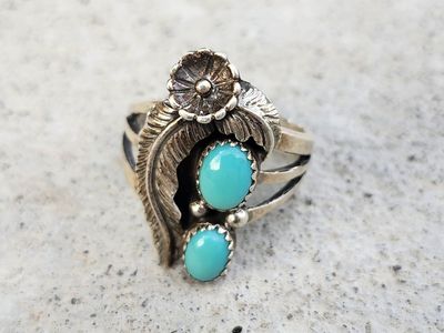 Signed Sleeping Beauty Turquoise Sterling Silver Size 9 Ring Navajo Native American