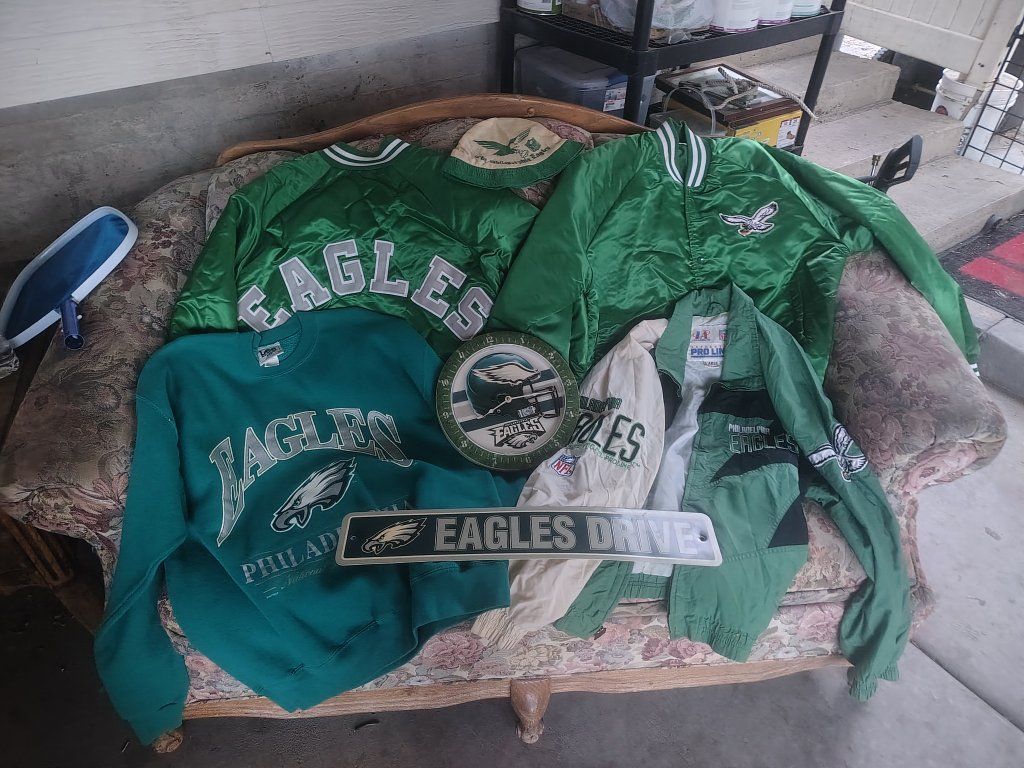 Vintage Philadelphia Eagles NFL Satin Bomber Jackets and Sweatshirt Bundle