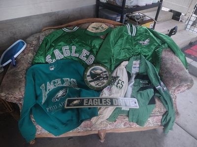 Vintage Philadelphia Eagles NFL Satin Bomber Jackets and Sweatshirt Bundle