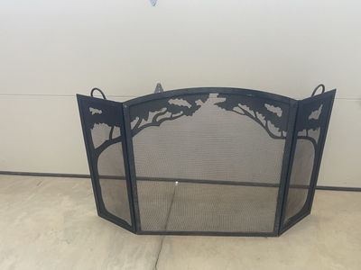 Decorative Black Metal 3-Panel Fireplace Screen with Tree Design - Needs Refurbishing