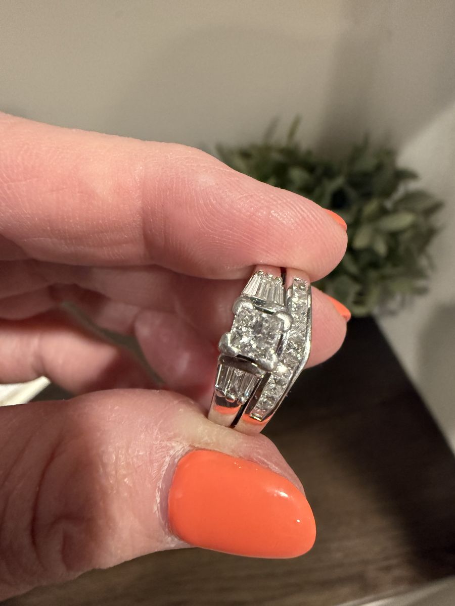 PLATINUM and 14 K GOLD Diamond Engagement Ring & Wedding Band Set