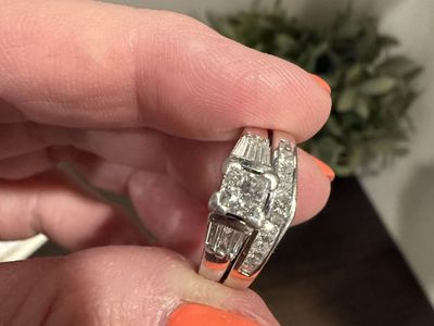 PLATINUM and 14 K GOLD Diamond Engagement Ring & Wedding Band Set