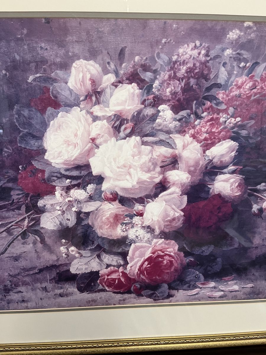 Bouquet of Pink Roses and Scented Stocks-Large Picture -Gold Frame