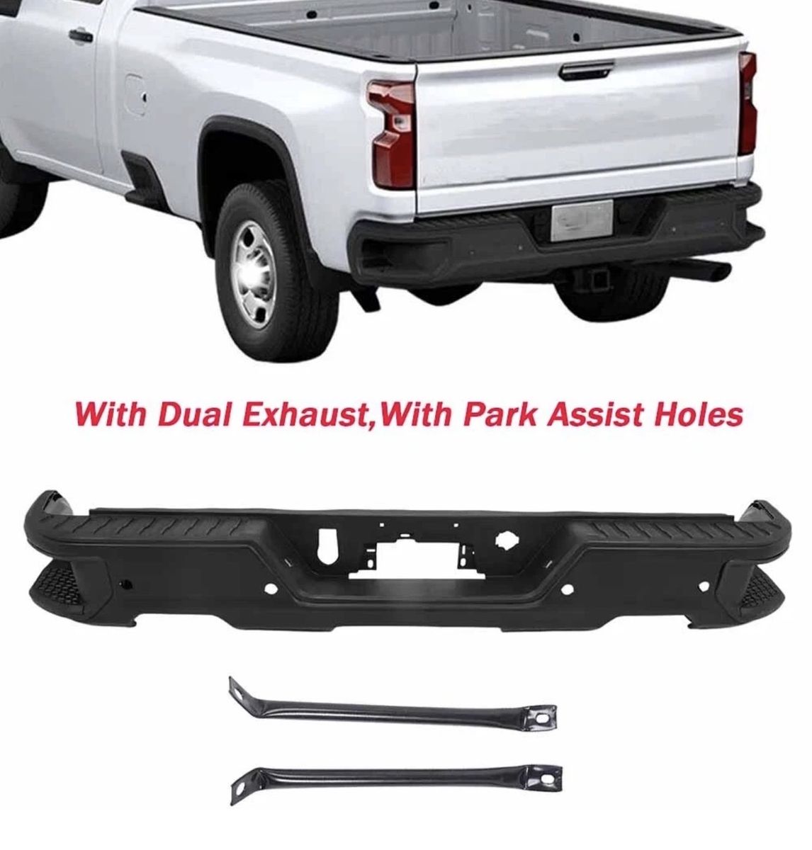Steel Black Rear Bumper w/ Park Holes Fits 2019-2023 Chevy Silverado 1500 USA