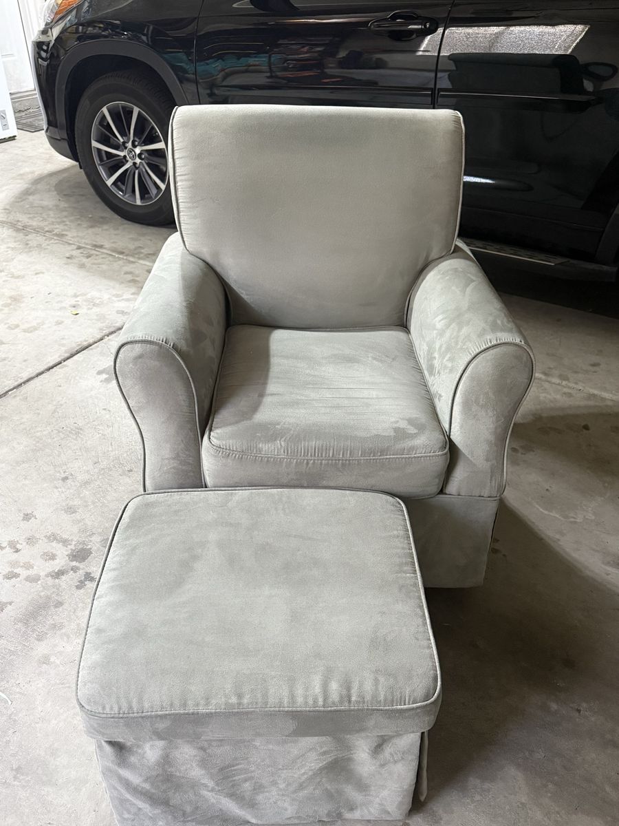 Light Gray Velvet Rocking Armchair with Matching Ottoman Set