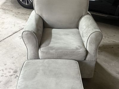 Light Gray Velvet Rocking Armchair with Matching Ottoman Set