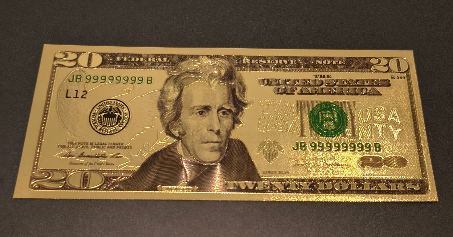 24K Gold Foil $20 Dollar Bill Collectible Banknote