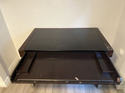 Wood, Metal and Glass Desk with Keyboard Tray