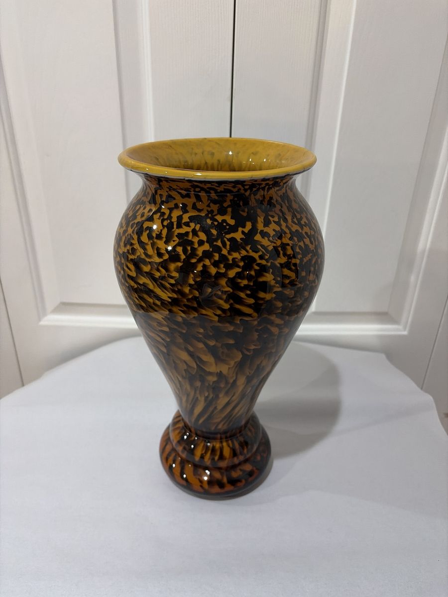 Like New High End Real color Decorative Glass Vase, Gold and Brown Swirl Pattern, Home Decor Accent