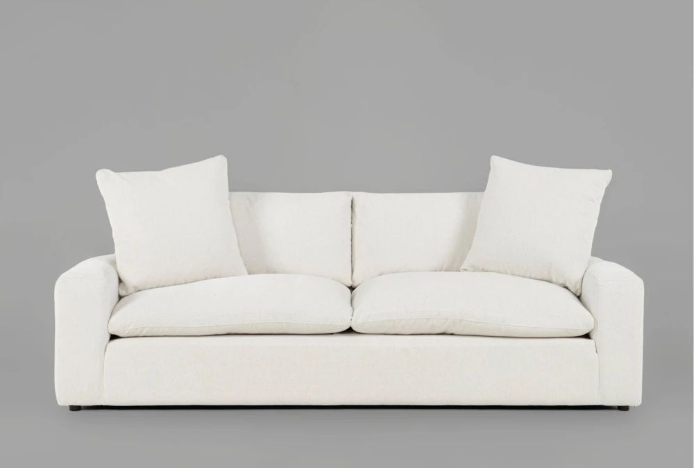 Living Spaces 98" White Sofa Couch with Matching Pillows - 6 Months Old