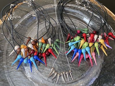 NEW! Adorable Spike Necklaces - Colorful Spikes on Black Chain - Silver Spikes on SP Chain - C PIX