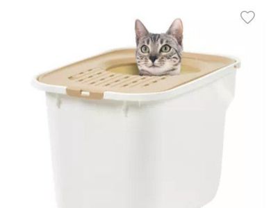 IRIS USA Large Top Entry Cat Litter Box, Litter Catching Lid, White/Beige Enclosure
