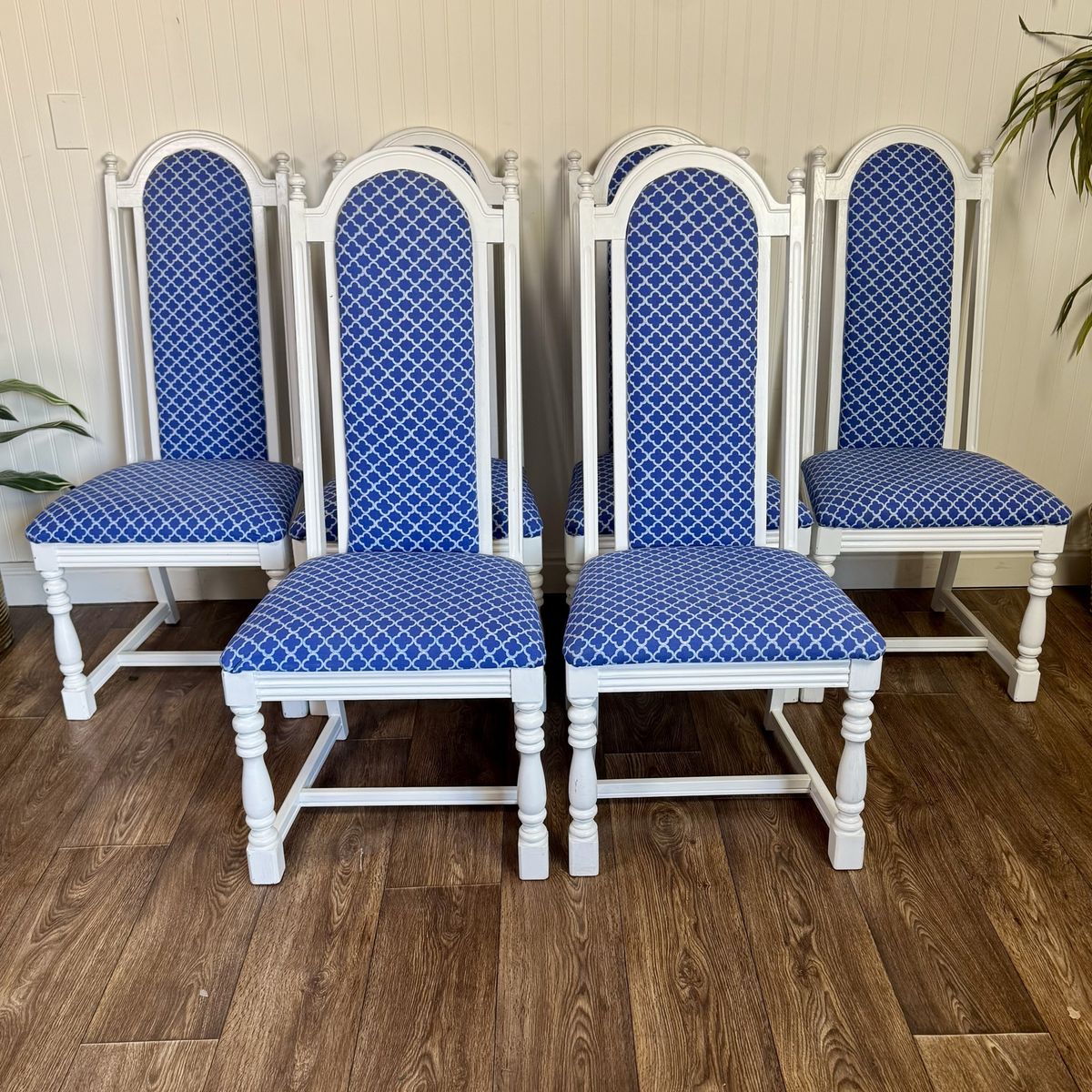 Vintage Blue/ White Highback Dining Chairs (6)