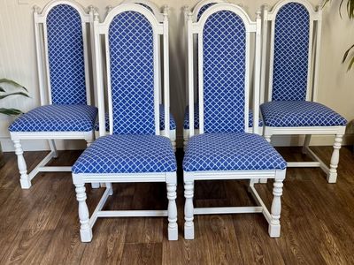 Vintage Blue/ White Highback Dining Chairs (6)