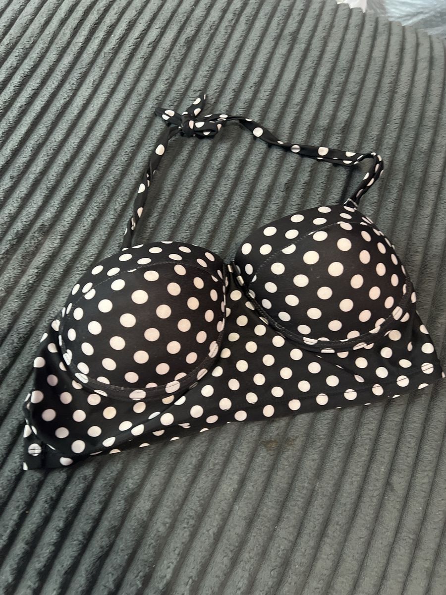 Black and White Polka Dot Halter Bikini Top Size Large