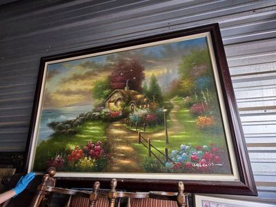 Large Framed Cottage Landscape Oil Painting - Signed William