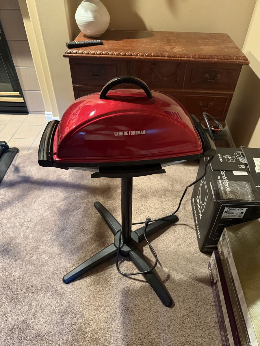 George Foreman GGR50B Indoor/Outdoor Electric Grill Red with Pedestal Stand