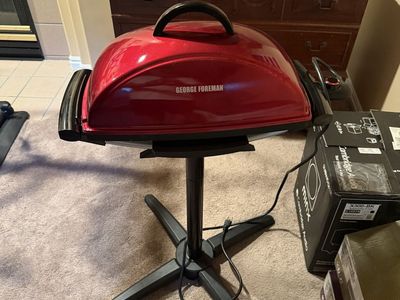 George Foreman GGR50B Indoor/Outdoor Electric Grill Red with Pedestal Stand