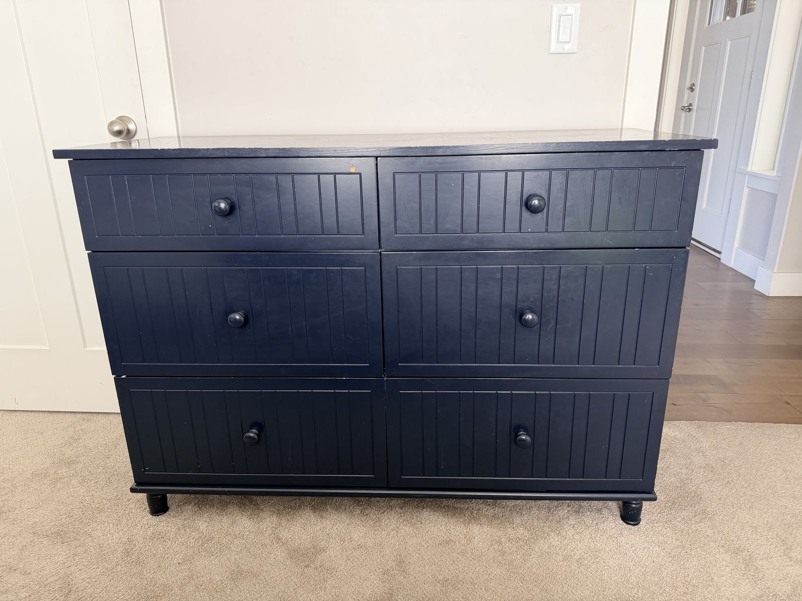 Pottery Barn style Navy Blue 6-Drawer Wooden Dresser with Beadboard Detail