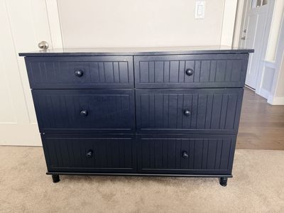 Pottery Barn style Navy Blue 6-Drawer Wooden Dresser with Beadboard Detail