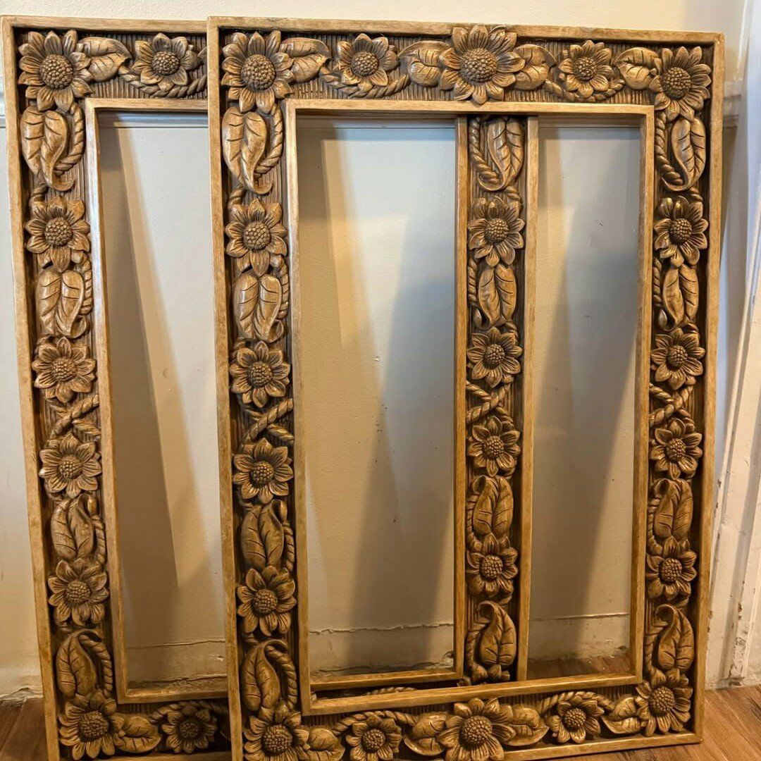 Vintage Hand Carved Floral Wooden Frames Sunflower
