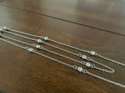 Long Double Strand Silver Tone Necklace W/ Stones