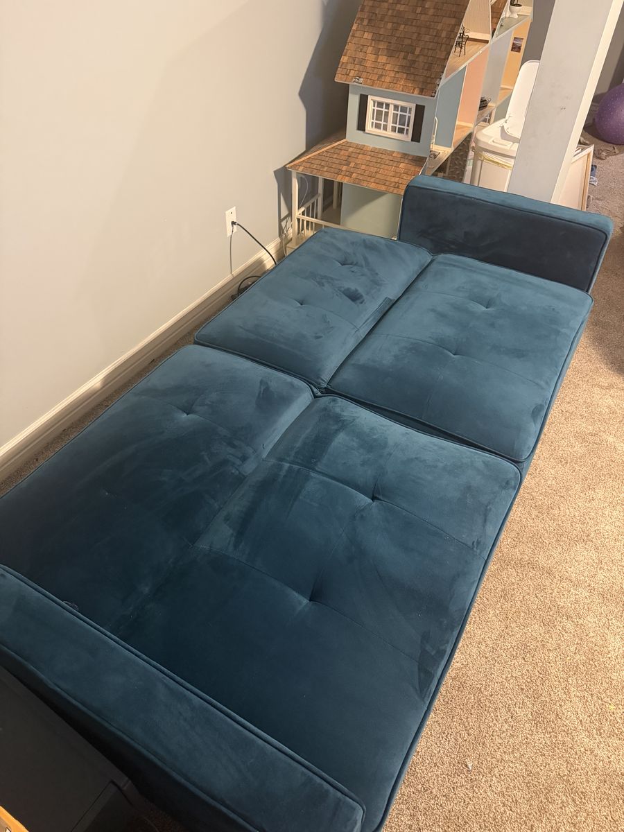 Teal Velvet Convertible Sofa/Daybed – Brass Legs