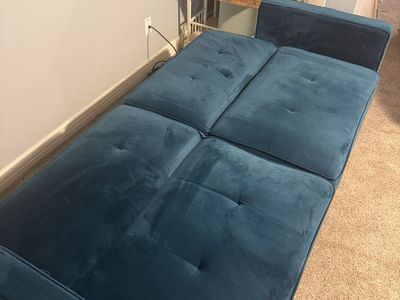Teal Velvet Convertible Sofa/Daybed – Brass Legs