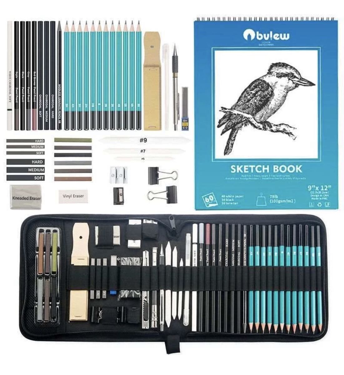 50pc Professional Drawing Artist Kit Pencils Sketch Charcoal Art Set.! 