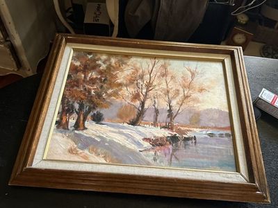 Oil On Board Winter Landscape Painting, Utah Artis