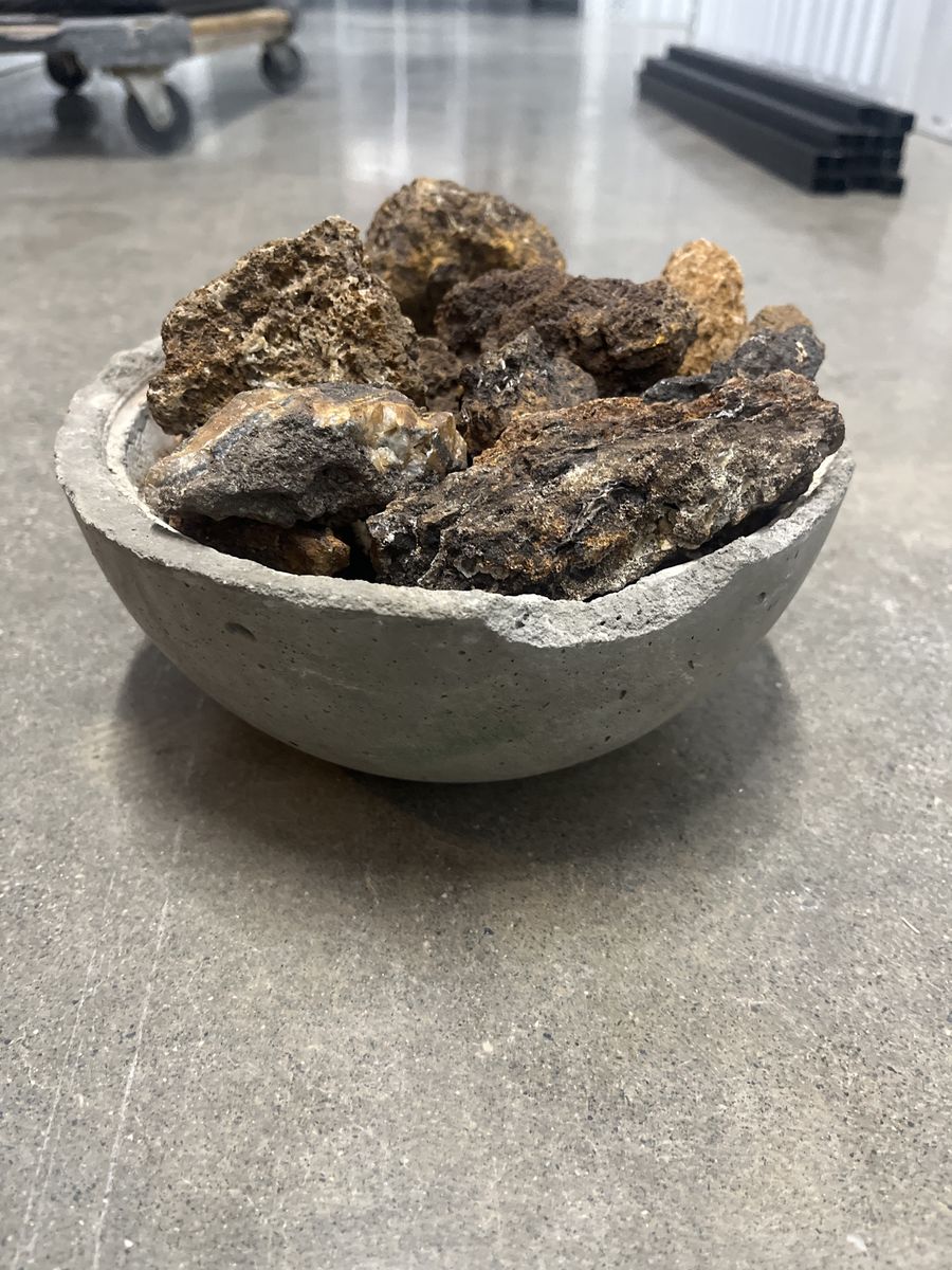 Concrete Bowl with Lava Rocks - Rustic Decor Piece