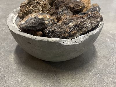 Concrete Bowl with Lava Rocks - Rustic Decor Piece