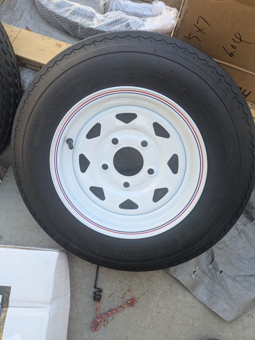Journey 5.30-12 Trailer Tire Mounted on White 5-Lug Steel Wheel