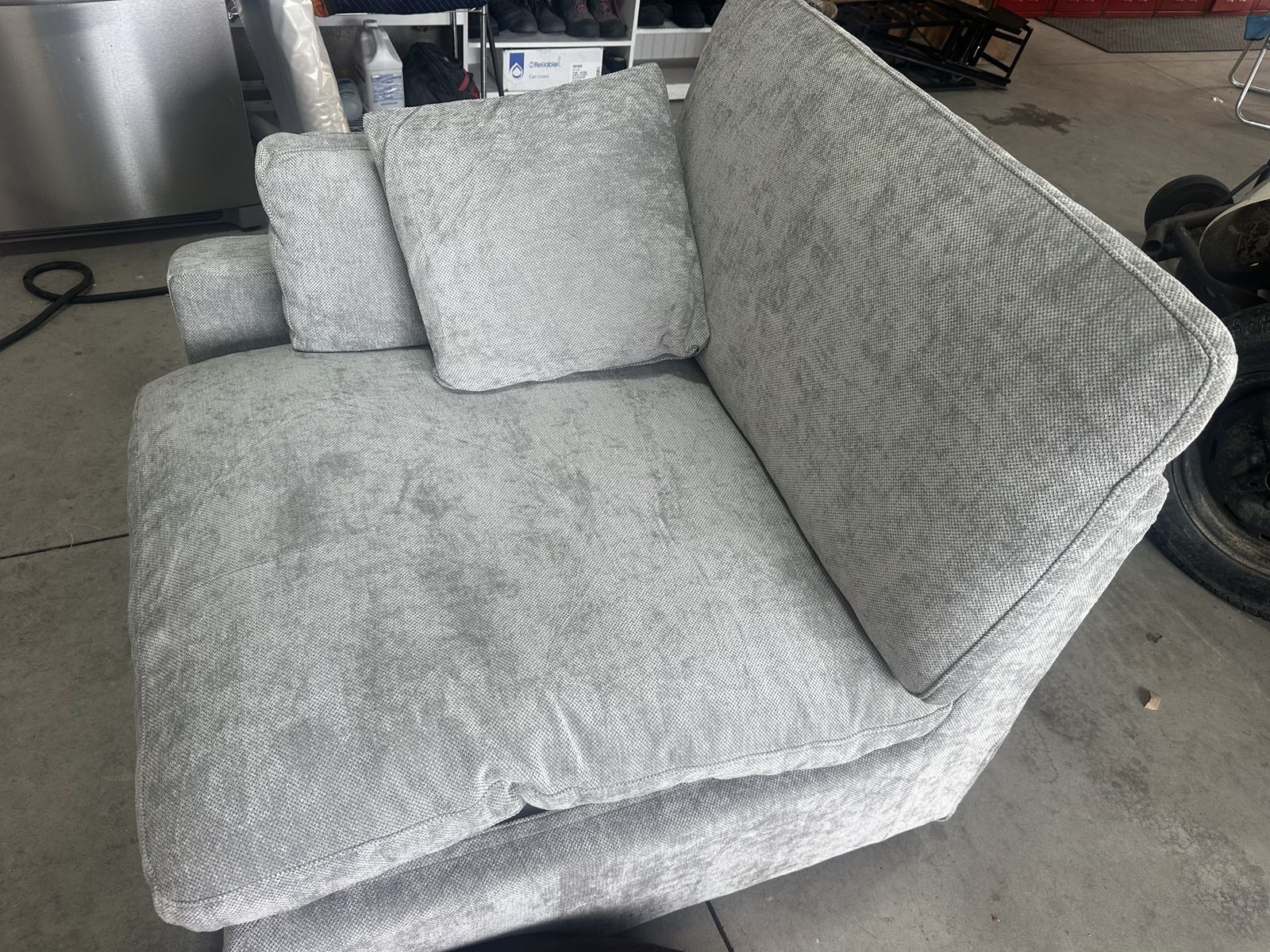 Light Gray Fabric Armless Chair / Corner Piece with Loose Cushions