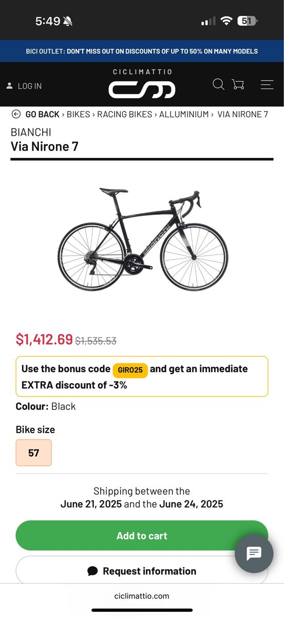 Bianchi Milano Via Nirone 7 Road Bike