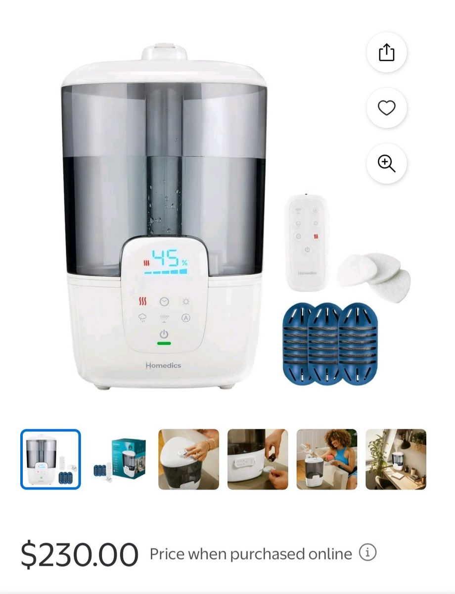 Homedics Warm/Cool Mist Ultrasonic Humidifier W/UV-C Technology with remote