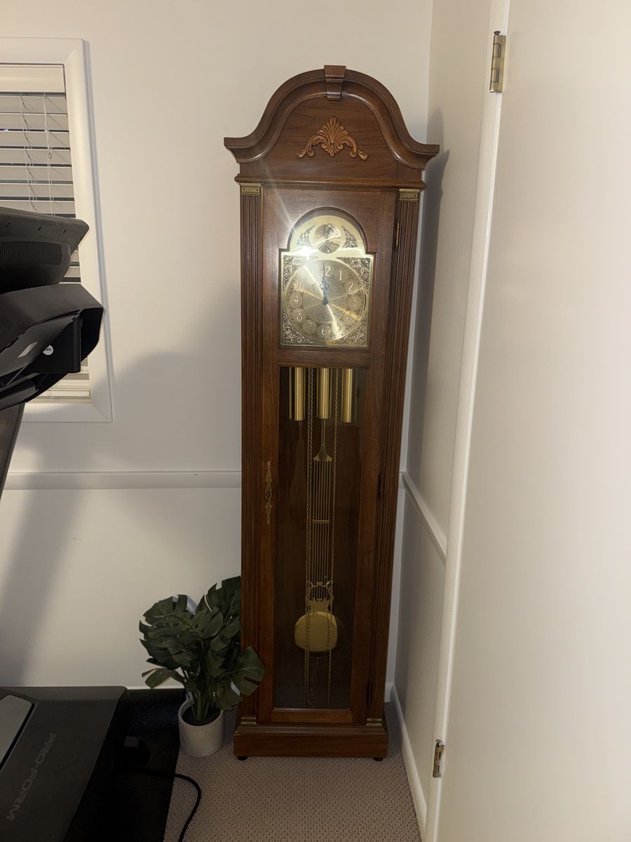 Tempus Fugit Grandfather Clock - Traditional Wood Finish, Brass Dial & Pendulum
