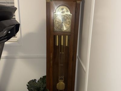 Tempus Fugit Grandfather Clock - Traditional Wood Finish, Brass Dial & Pendulum