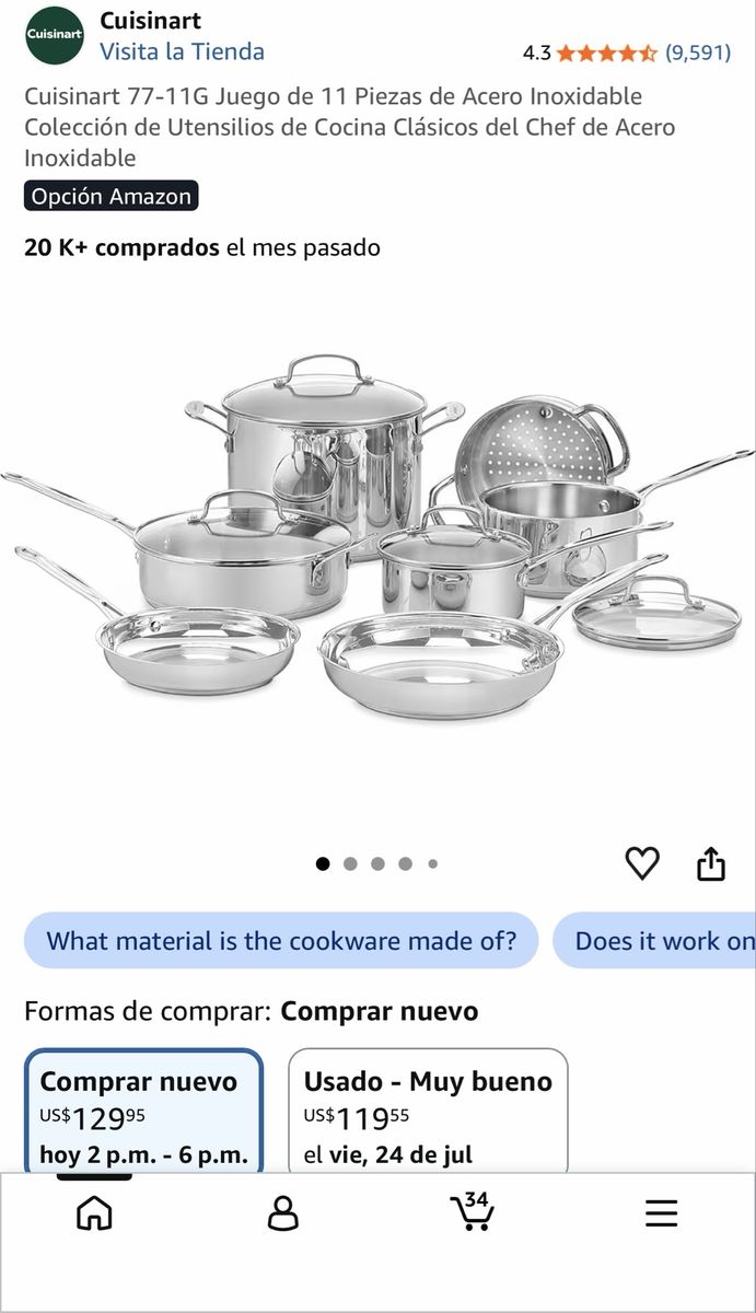 Cuisinart Chef's Classic 77-11G 11-Piece Stainless Steel Cookware Set with Lids & Steamer