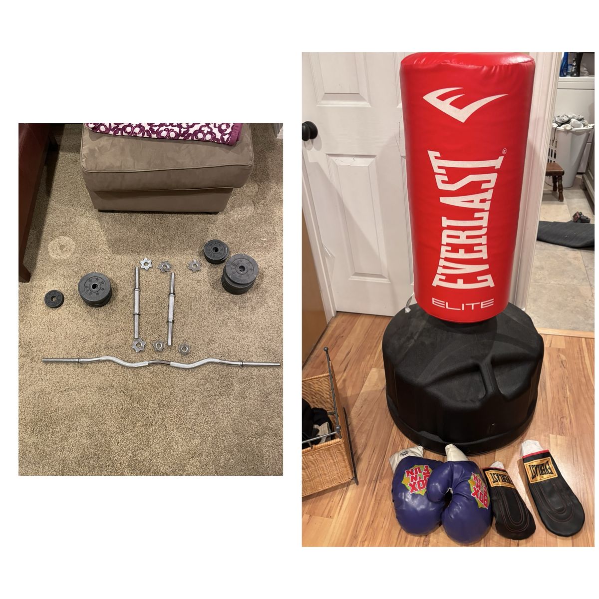 Home Gym Equipment. Everlast® Elite Freestanding Heavy Bag And Weight Set. See Description